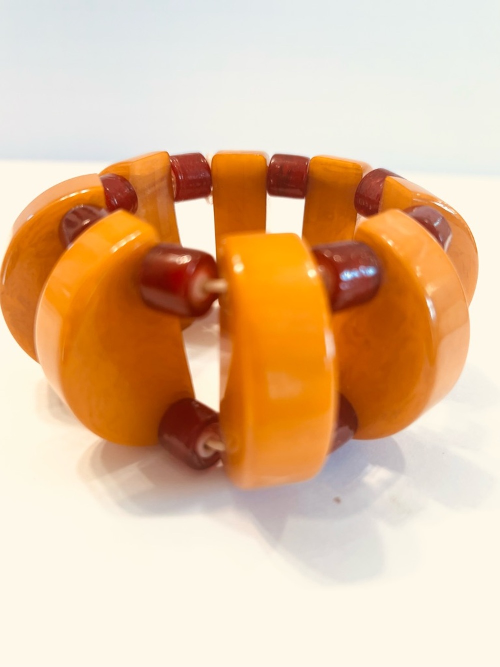 Vintage Red & Yellow Bakelite Stretch Bracelet Chunky